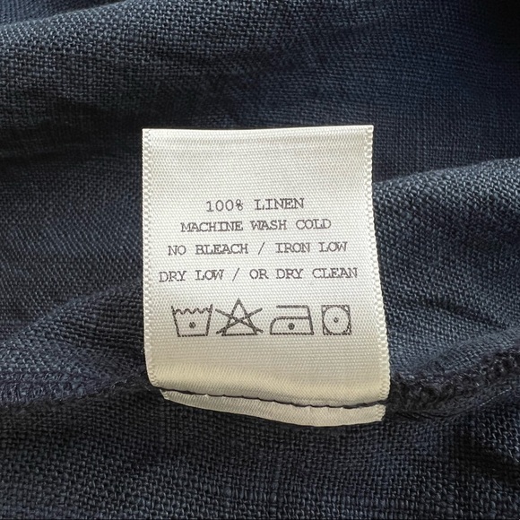 100% linen navy easy dress - long sleeve with pockets - raw hem with slits - Picture 9 of 9